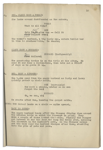 Moe Howard's 32pp. Script Dated August 1939 for The Three Stooges Film ''How High Is Up?'' -- With Numerous Annotations in Moe's Hand Throughout -- Dampstaining, Else Very Good